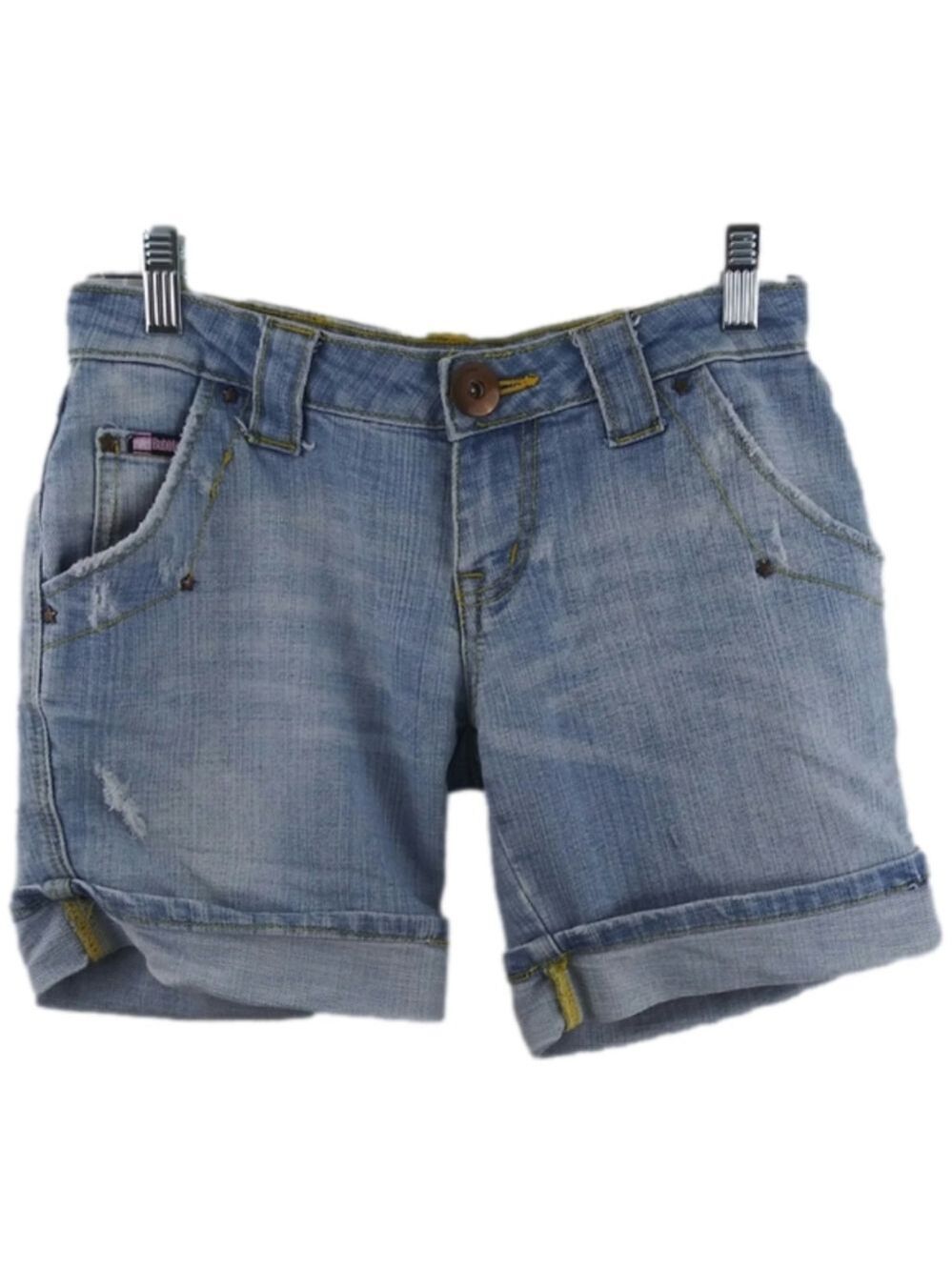 Bubblegum U.S.A Blue Medium Wash Five Pocket Low Rise Cuffed Hem Jean Shorts